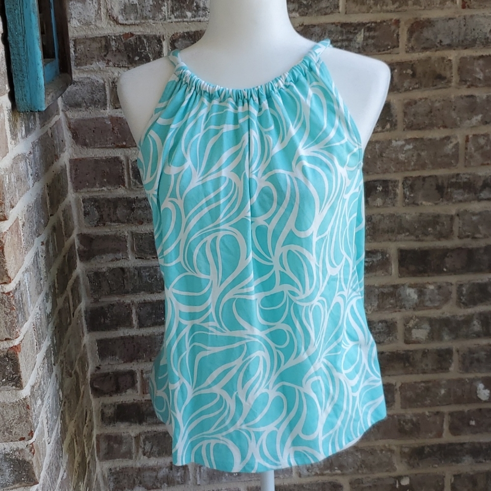 Boden Blue and White Swirl Halter Top